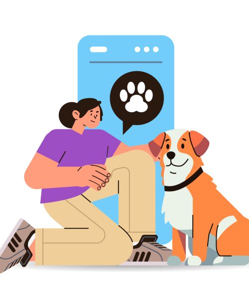 girl pet owner with cute dog spending time together best friends domestic animal friendship concept horizontal vector illustration